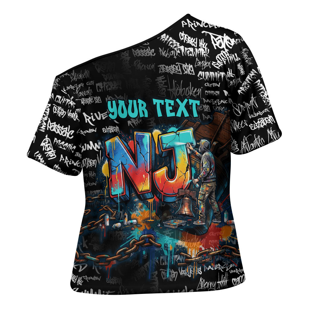 Personalized New Jersey Liberty Bell Graffiti Cross Shoulder Shirt Urban Street Art - Hand Drawn City Tagging