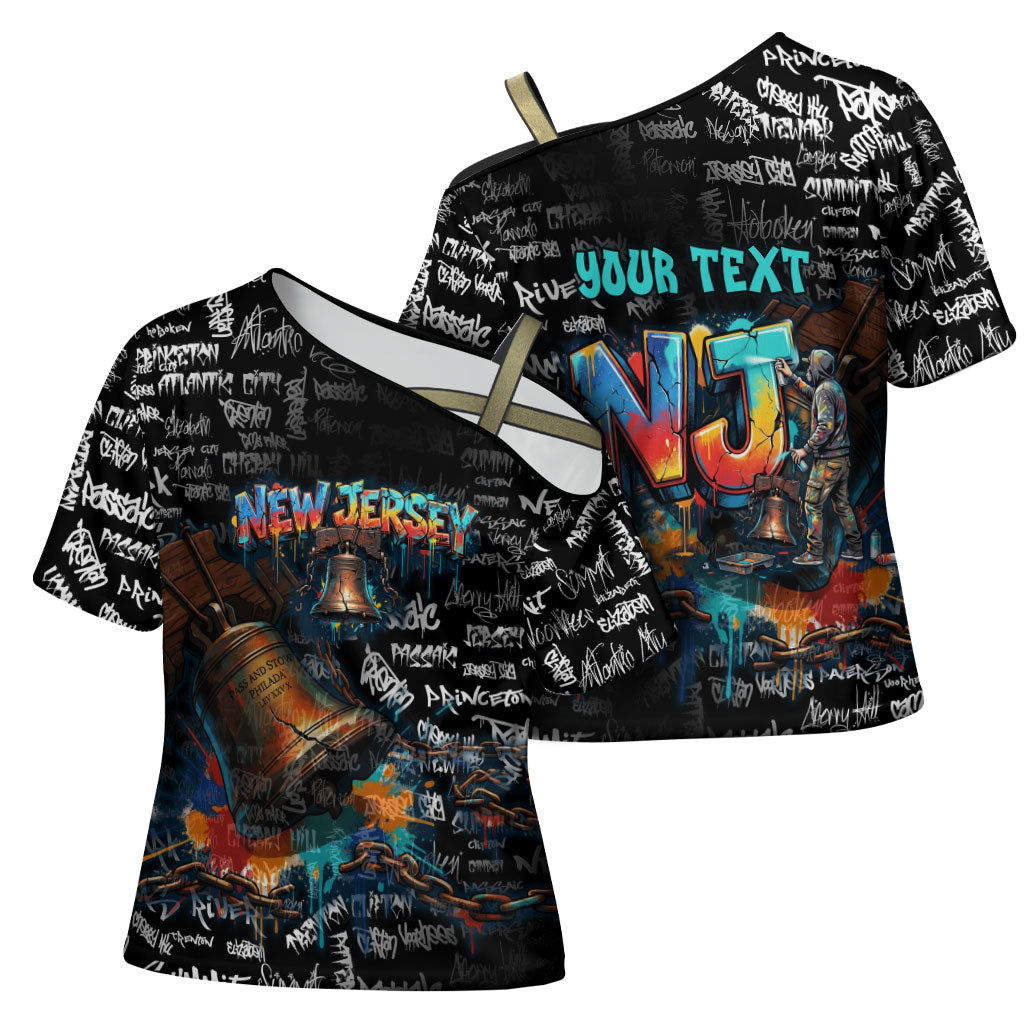 Personalized New Jersey Liberty Bell Graffiti Cross Shoulder Shirt Urban Street Art - Hand Drawn City Tagging