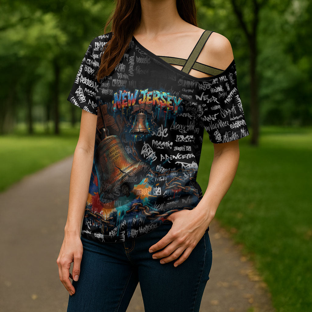Personalized New Jersey Liberty Bell Graffiti Cross Shoulder Shirt Urban Street Art - Hand Drawn City Tagging