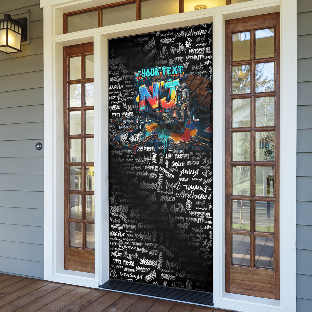 Personalized New Jersey Liberty Bell Graffiti Door Cover Urban Street Art - Hand Drawn City Tagging