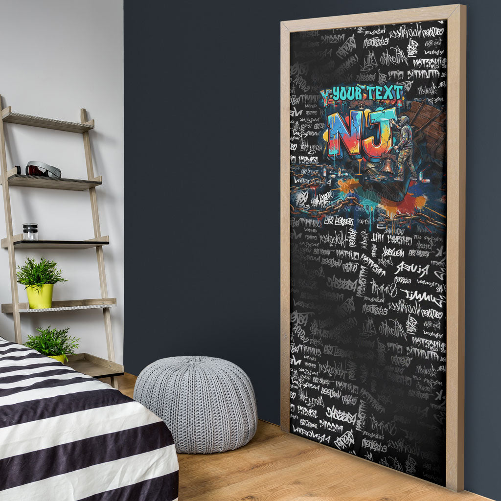 Personalized New Jersey Liberty Bell Graffiti Door Cover Urban Street Art - Hand Drawn City Tagging