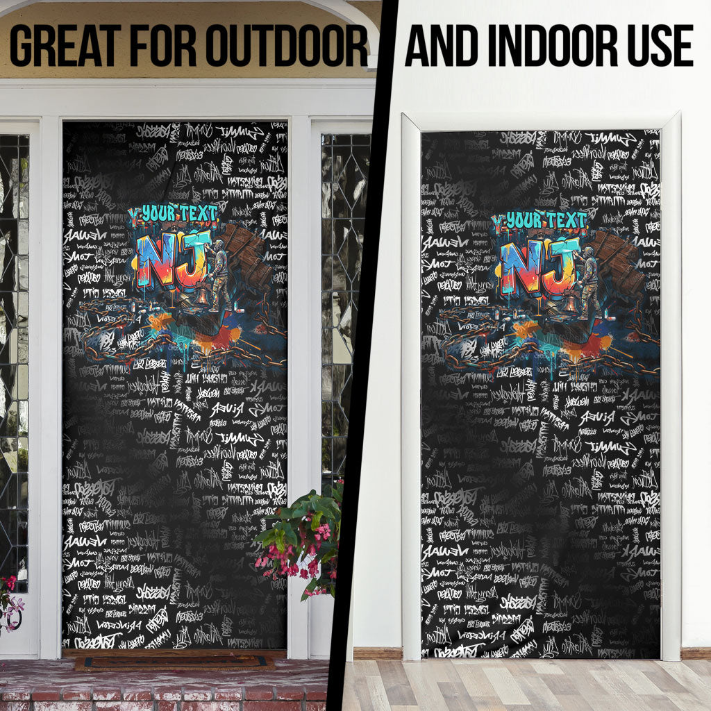 Personalized New Jersey Liberty Bell Graffiti Door Cover Urban Street Art - Hand Drawn City Tagging