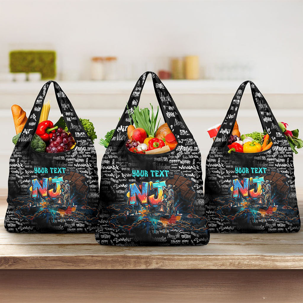Personalized New Jersey Liberty Bell Graffiti Grocery Bag Urban Street Art - Hand Drawn City Tagging