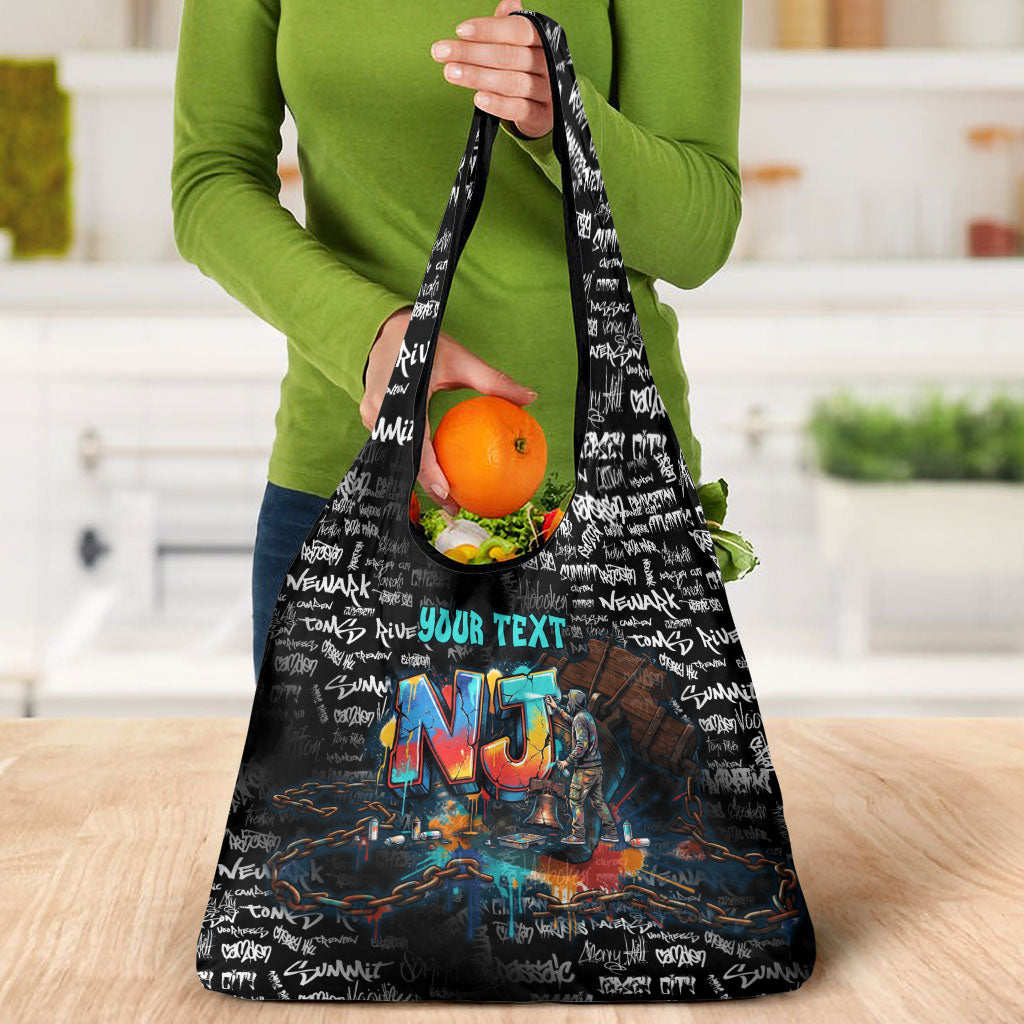 Personalized New Jersey Liberty Bell Graffiti Grocery Bag Urban Street Art - Hand Drawn City Tagging