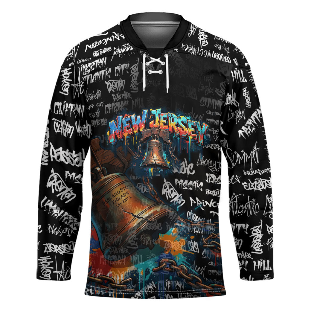 Personalized New Jersey Liberty Bell Graffiti Hockey Jersey Urban Street Art - Hand Drawn City Tagging