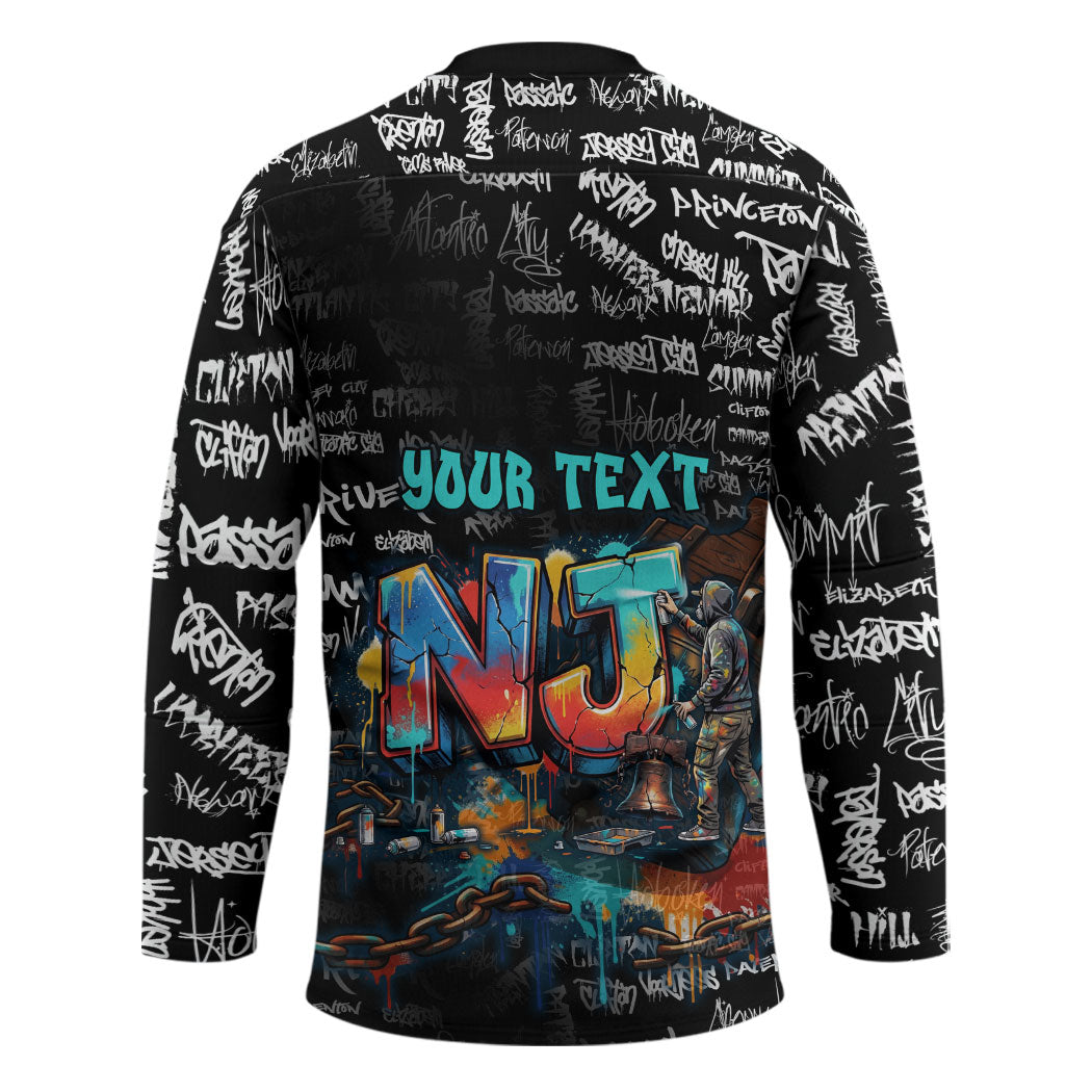 Personalized New Jersey Liberty Bell Graffiti Hockey Jersey Urban Street Art - Hand Drawn City Tagging