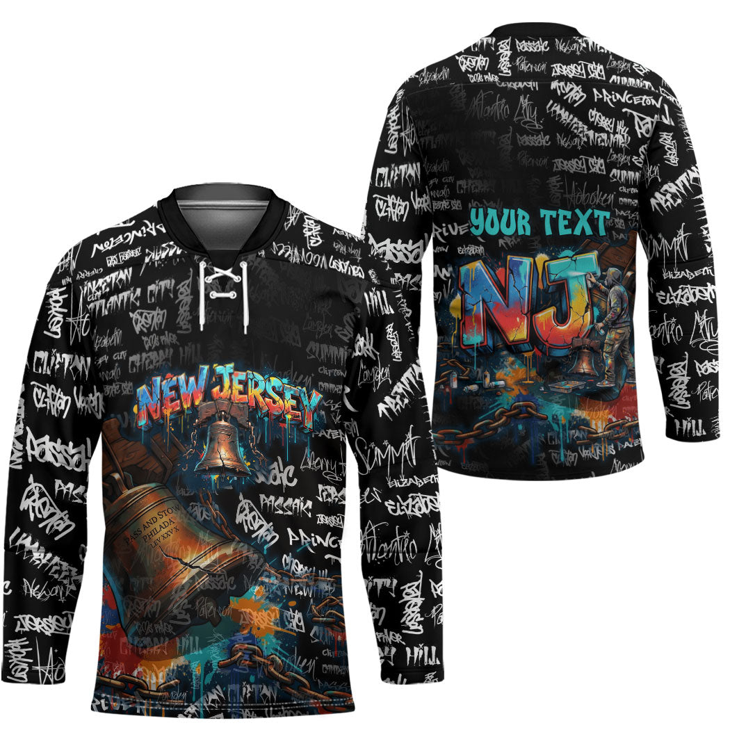 Personalized New Jersey Liberty Bell Graffiti Hockey Jersey Urban Street Art - Hand Drawn City Tagging