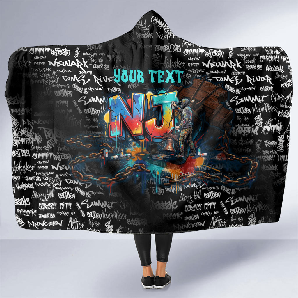 Personalized New Jersey Liberty Bell Graffiti Hooded Blanket Urban Street Art - Hand Drawn City Tagging