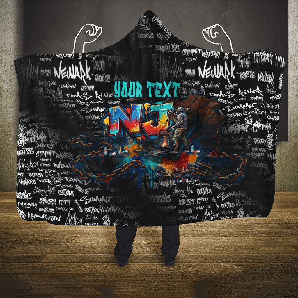 Personalized New Jersey Liberty Bell Graffiti Hooded Blanket Urban Street Art - Hand Drawn City Tagging