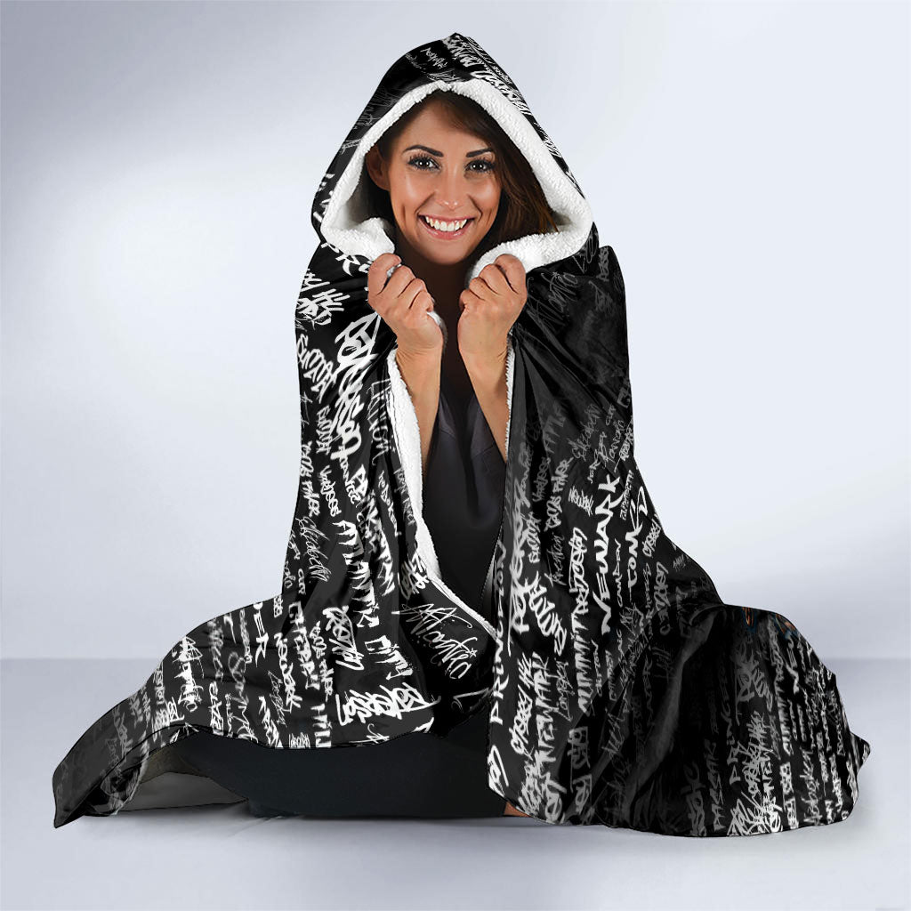 Personalized New Jersey Liberty Bell Graffiti Hooded Blanket Urban Street Art - Hand Drawn City Tagging