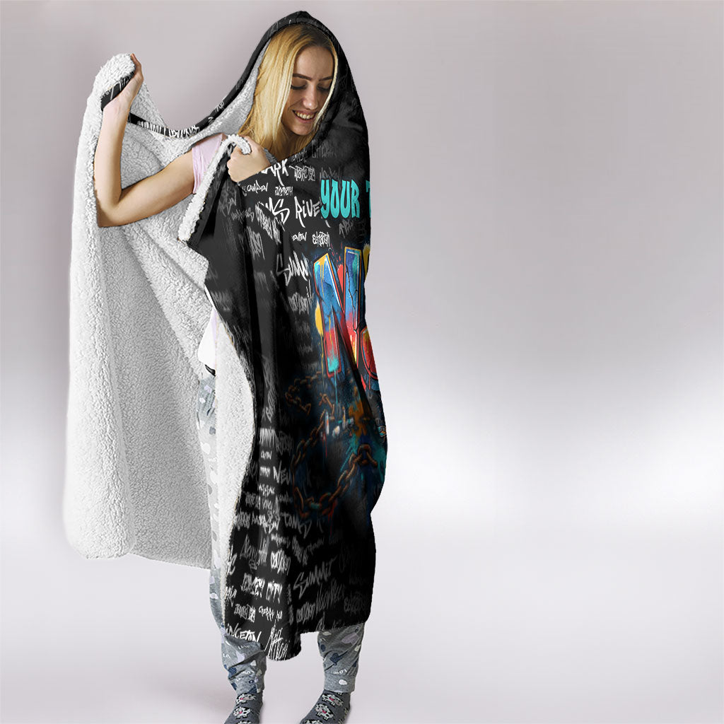 Personalized New Jersey Liberty Bell Graffiti Hooded Blanket Urban Street Art - Hand Drawn City Tagging