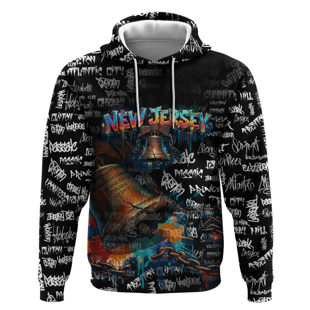 Personalized New Jersey Liberty Bell Graffiti Hoodie Urban Street Art - Hand Drawn City Tagging