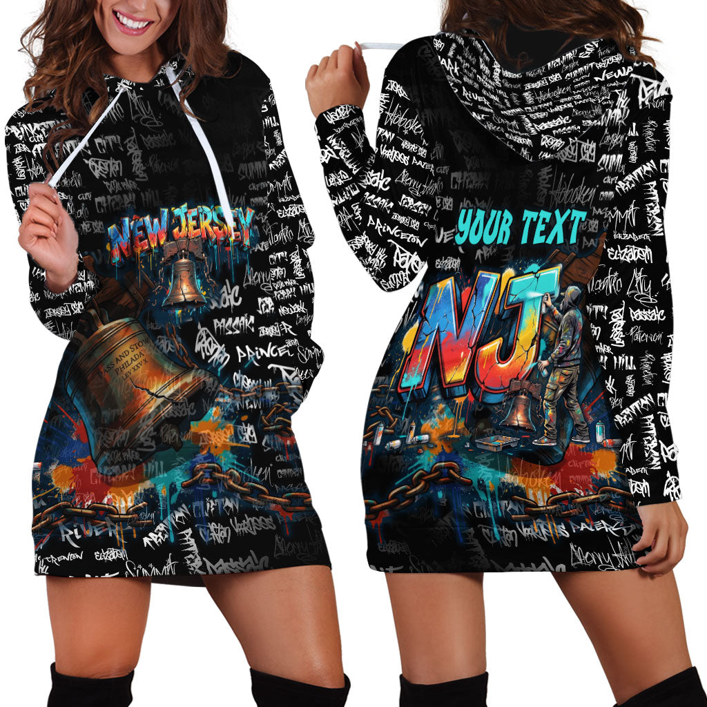 Personalized New Jersey Liberty Bell Graffiti Hoodie Dress Urban Street Art - Hand Drawn City Tagging