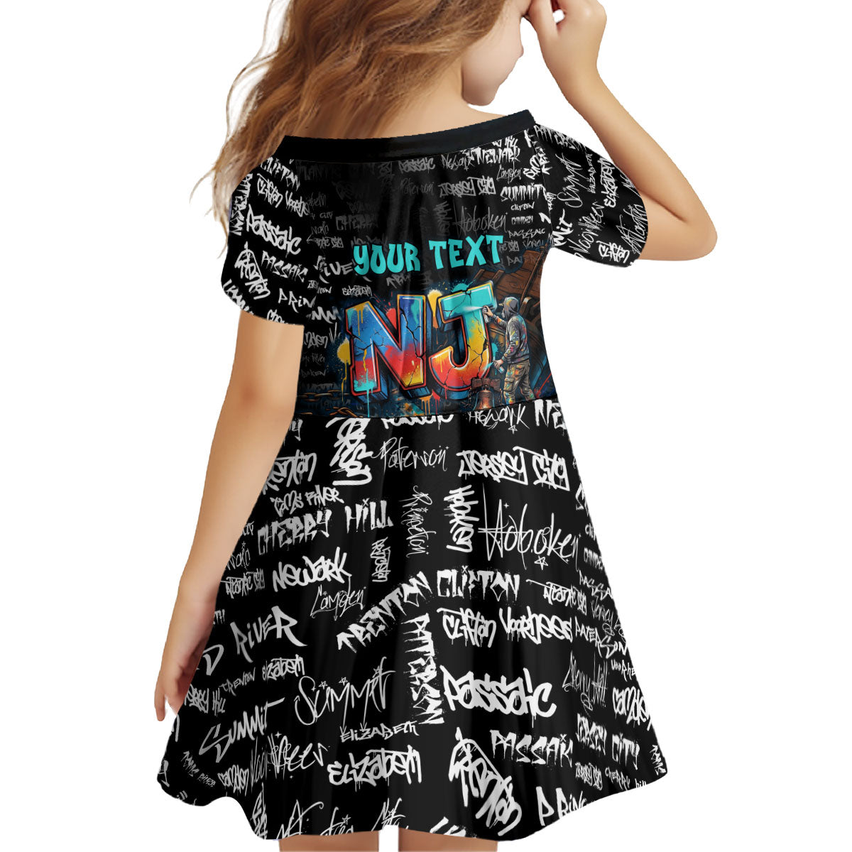 Personalized New Jersey Liberty Bell Graffiti Kid Short Sleeve Dress Urban Street Art - Hand Drawn City Tagging