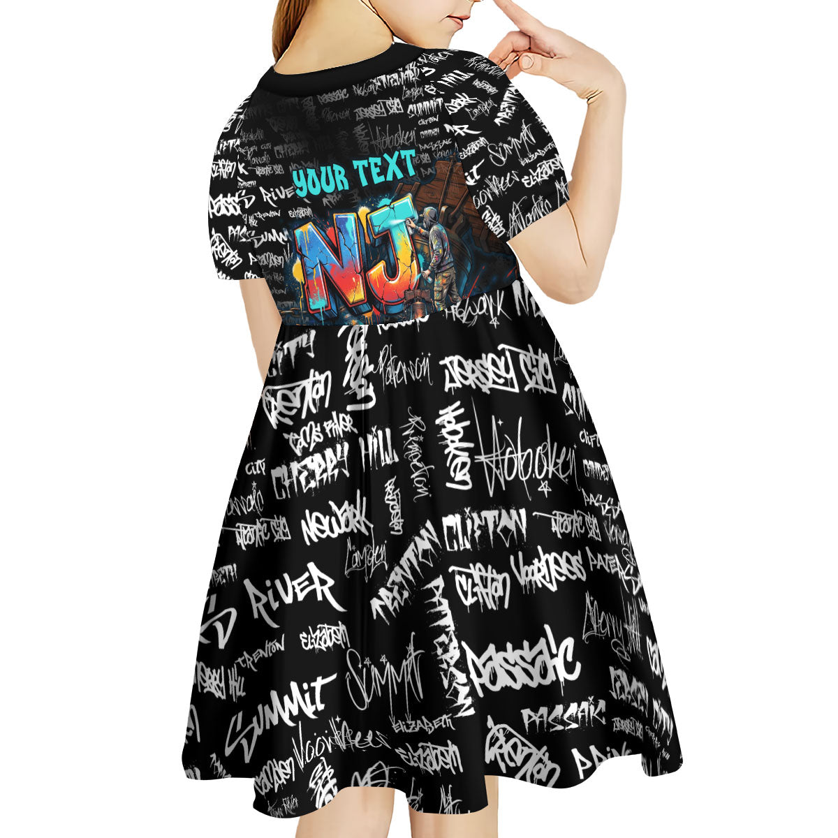 Personalized New Jersey Liberty Bell Graffiti Kid Short Sleeve Dress Urban Street Art - Hand Drawn City Tagging
