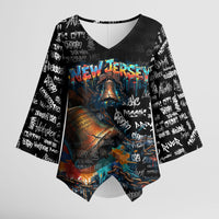 Personalized New Jersey Liberty Bell Graffiti Kimono Sleeve Blouse Urban Street Art - Hand Drawn City Tagging