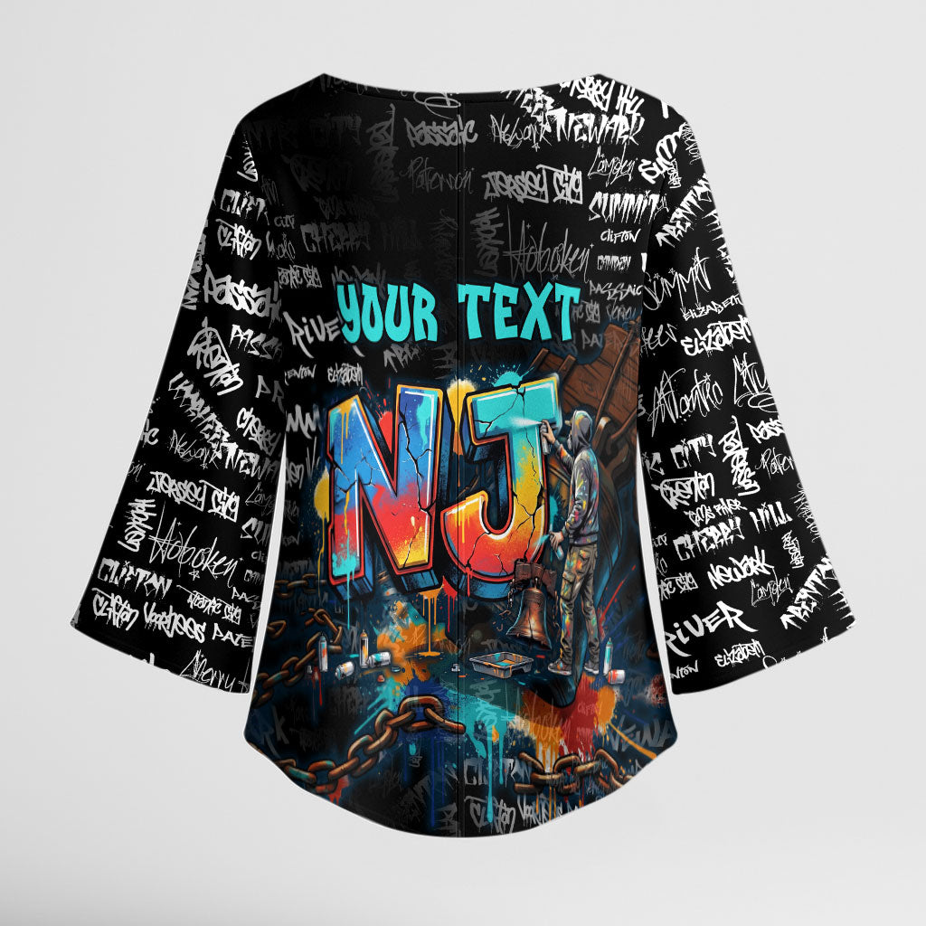 Personalized New Jersey Liberty Bell Graffiti Kimono Sleeve Blouse Urban Street Art - Hand Drawn City Tagging