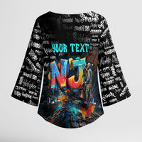 Personalized New Jersey Liberty Bell Graffiti Kimono Sleeve Blouse Urban Street Art - Hand Drawn City Tagging