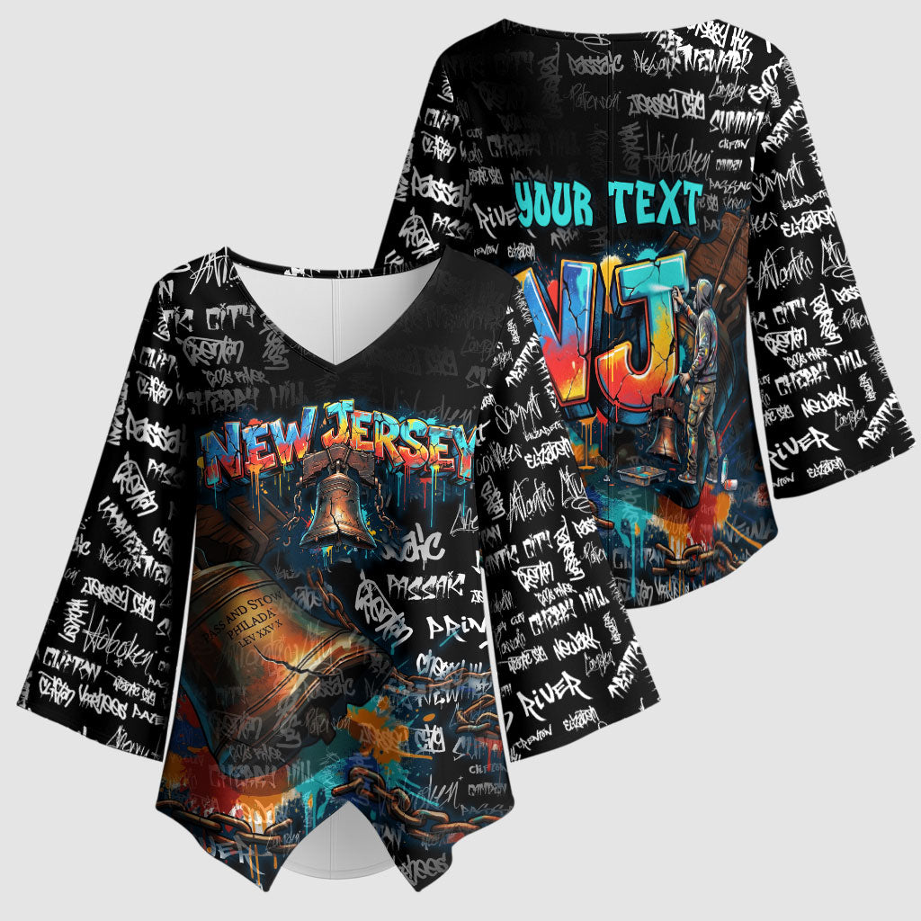 Personalized New Jersey Liberty Bell Graffiti Kimono Sleeve Blouse Urban Street Art - Hand Drawn City Tagging