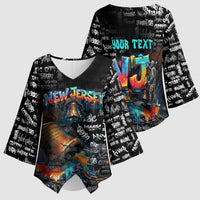 Personalized New Jersey Liberty Bell Graffiti Kimono Sleeve Blouse Urban Street Art - Hand Drawn City Tagging