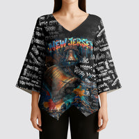 Personalized New Jersey Liberty Bell Graffiti Kimono Sleeve Blouse Urban Street Art - Hand Drawn City Tagging