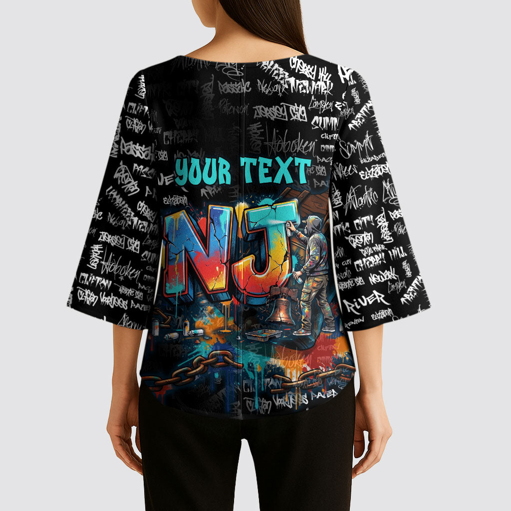 Personalized New Jersey Liberty Bell Graffiti Kimono Sleeve Blouse Urban Street Art - Hand Drawn City Tagging