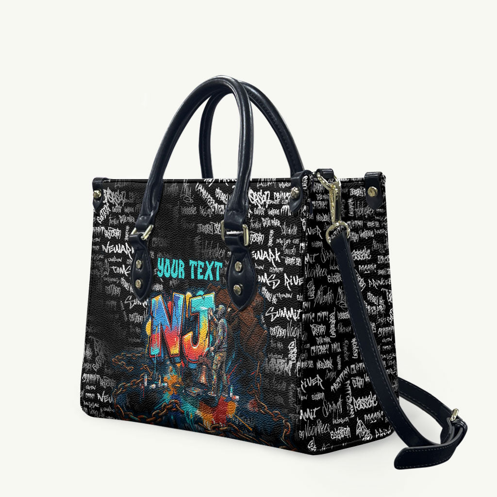 Personalized New Jersey Liberty Bell Graffiti Leather Bag Urban Street Art - Hand Drawn City Tagging