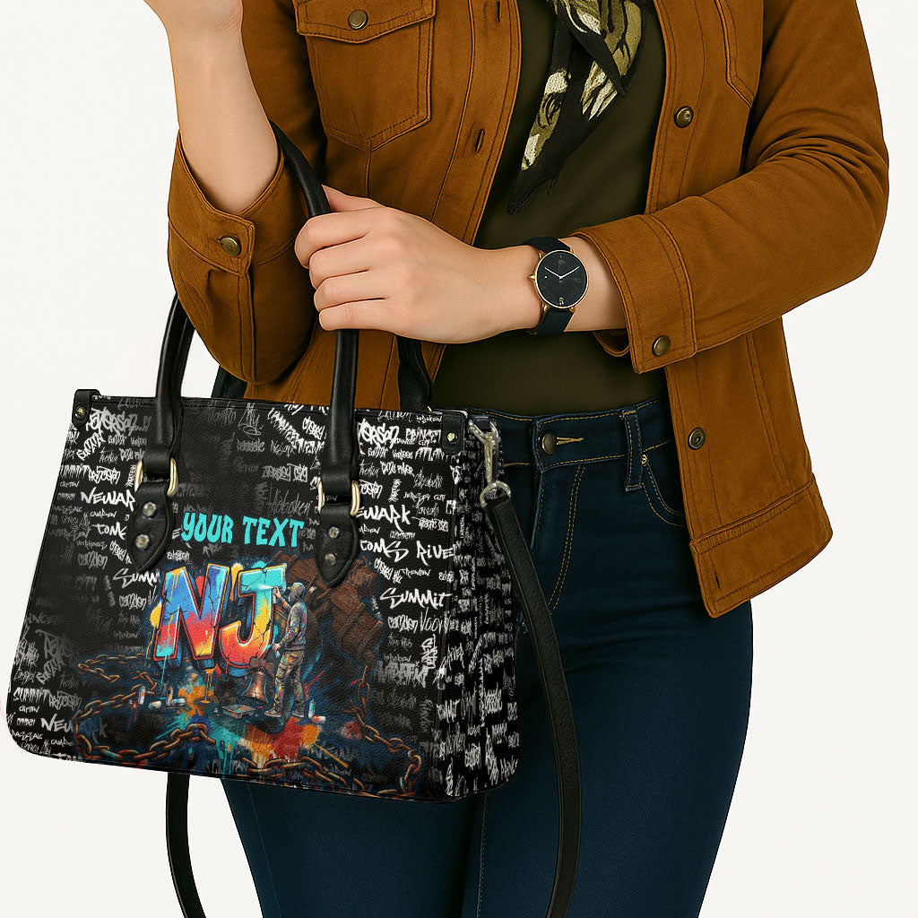 Personalized New Jersey Liberty Bell Graffiti Leather Bag Urban Street Art - Hand Drawn City Tagging