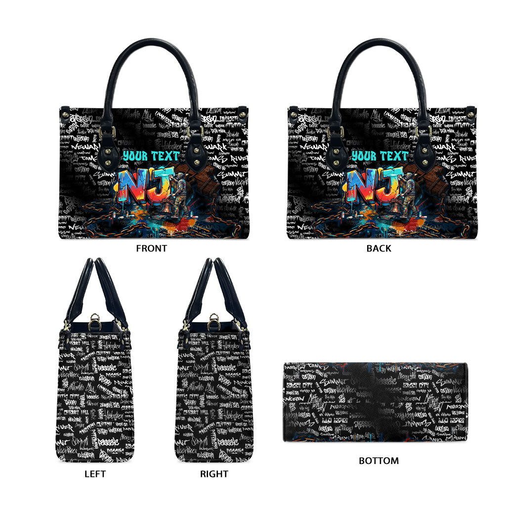 Personalized New Jersey Liberty Bell Graffiti Leather Bag Urban Street Art - Hand Drawn City Tagging