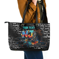 Personalized New Jersey Liberty Bell Graffiti Leather Tote Bag Urban Street Art - Hand Drawn City Tagging