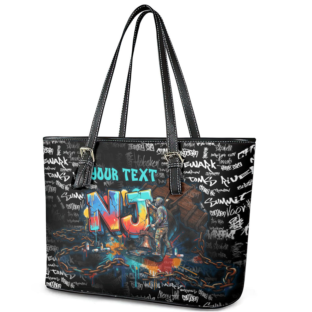 Personalized New Jersey Liberty Bell Graffiti Leather Tote Bag Urban Street Art - Hand Drawn City Tagging