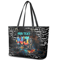 Personalized New Jersey Liberty Bell Graffiti Leather Tote Bag Urban Street Art - Hand Drawn City Tagging