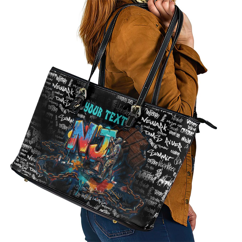 Personalized New Jersey Liberty Bell Graffiti Leather Tote Bag Urban Street Art - Hand Drawn City Tagging