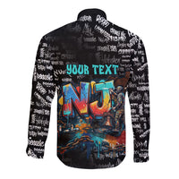 Personalized New Jersey Liberty Bell Graffiti Long Sleeve Button Shirt Urban Street Art - Hand Drawn City Tagging