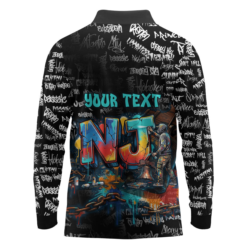 Personalized New Jersey Liberty Bell Graffiti Long Sleeve Polo Shirt Urban Street Art - Hand Drawn City Tagging