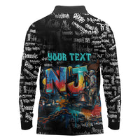 Personalized New Jersey Liberty Bell Graffiti Long Sleeve Polo Shirt Urban Street Art - Hand Drawn City Tagging