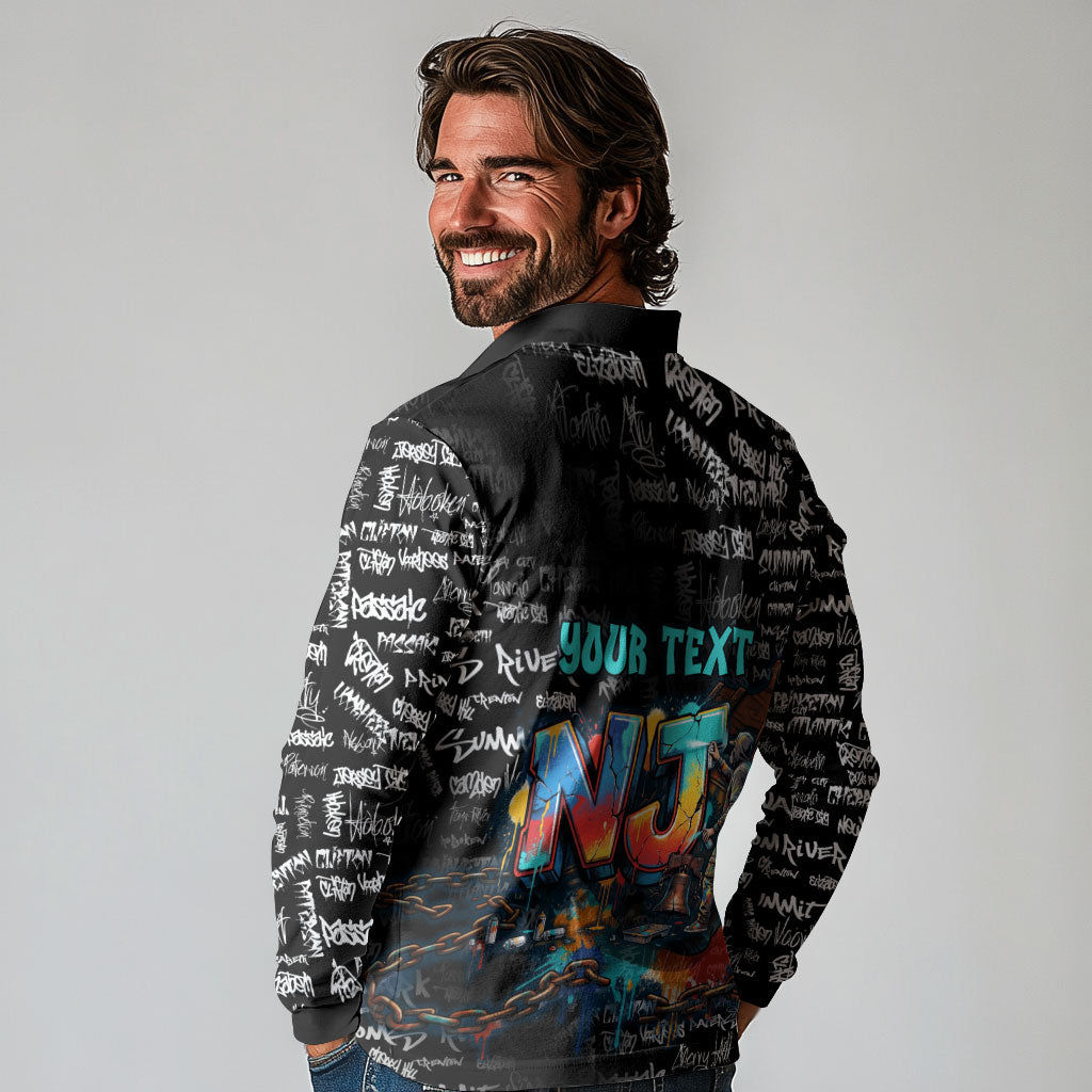 Personalized New Jersey Liberty Bell Graffiti Long Sleeve Polo Shirt Urban Street Art - Hand Drawn City Tagging