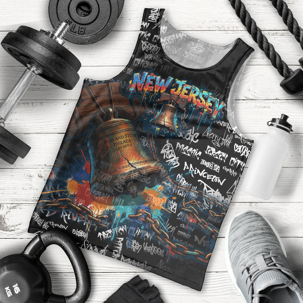 Personalized New Jersey Liberty Bell Graffiti Men Tank Top Urban Street Art - Hand Drawn City Tagging