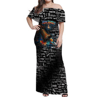 Personalized New Jersey Liberty Bell Graffiti Off Shoulder Maxi Dress Urban Street Art - Hand Drawn City Tagging