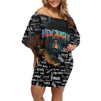 Personalized New Jersey Liberty Bell Graffiti Off Shoulder Short Dress Urban Street Art - Hand Drawn City Tagging