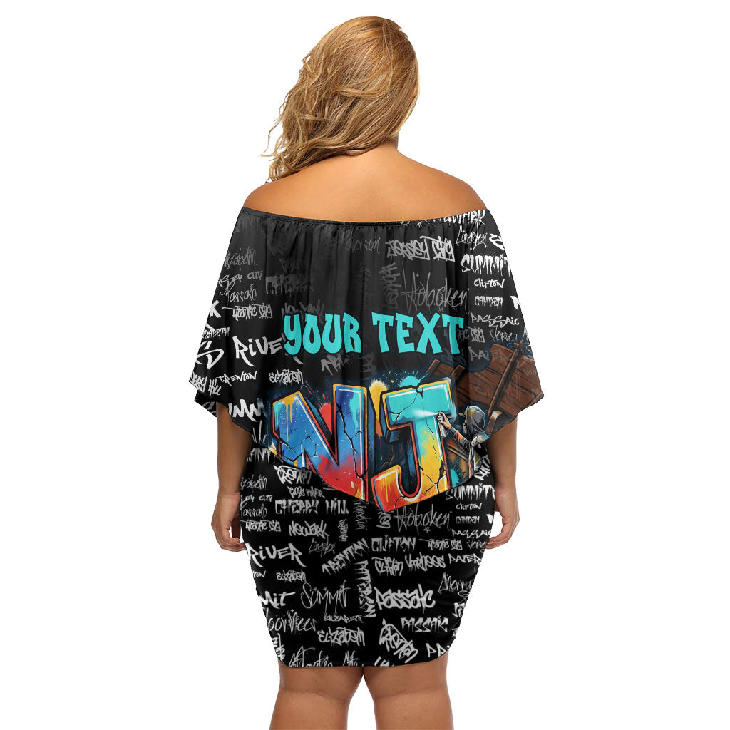 Personalized New Jersey Liberty Bell Graffiti Off Shoulder Short Dress Urban Street Art - Hand Drawn City Tagging