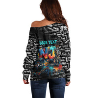 Personalized New Jersey Liberty Bell Graffiti Off Shoulder Sweater Urban Street Art - Hand Drawn City Tagging