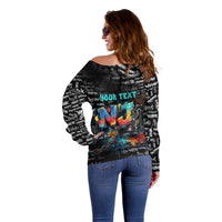 Personalized New Jersey Liberty Bell Graffiti Off Shoulder Sweater Urban Street Art - Hand Drawn City Tagging