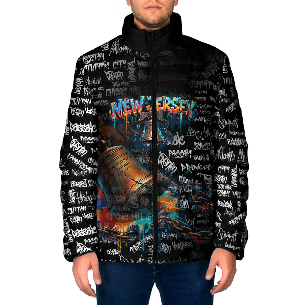 Personalized New Jersey Liberty Bell Graffiti Padded Jacket Urban Street Art - Hand Drawn City Tagging