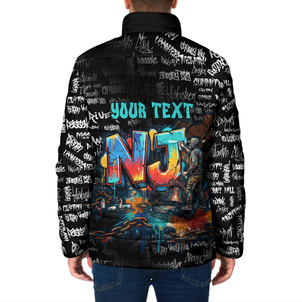 Personalized New Jersey Liberty Bell Graffiti Padded Jacket Urban Street Art - Hand Drawn City Tagging