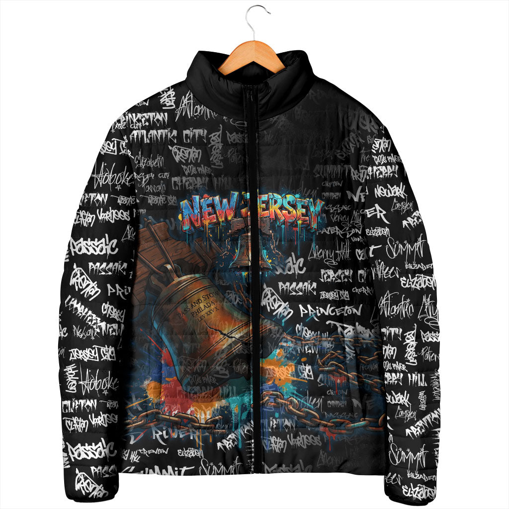 Personalized New Jersey Liberty Bell Graffiti Padded Jacket Urban Street Art - Hand Drawn City Tagging