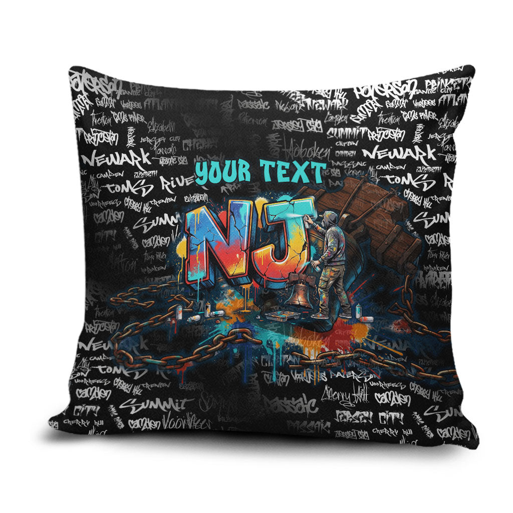Personalized New Jersey Liberty Bell Graffiti Pillow Cover Urban Street Art - Hand Drawn City Tagging