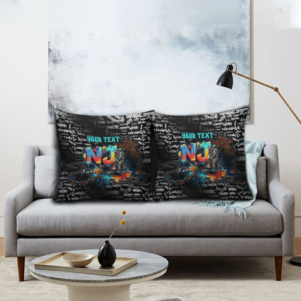 Personalized New Jersey Liberty Bell Graffiti Pillow Cover Urban Street Art - Hand Drawn City Tagging