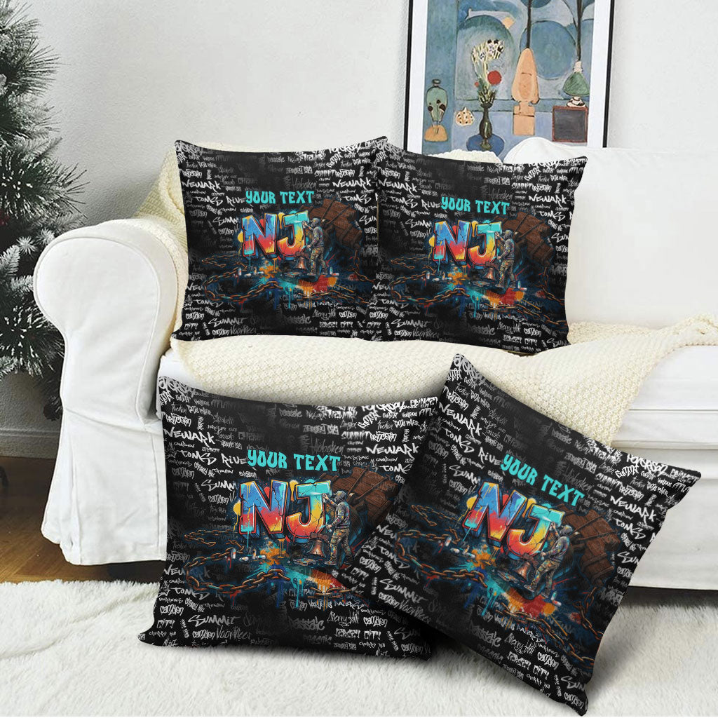 Personalized New Jersey Liberty Bell Graffiti Pillow Cover Urban Street Art - Hand Drawn City Tagging