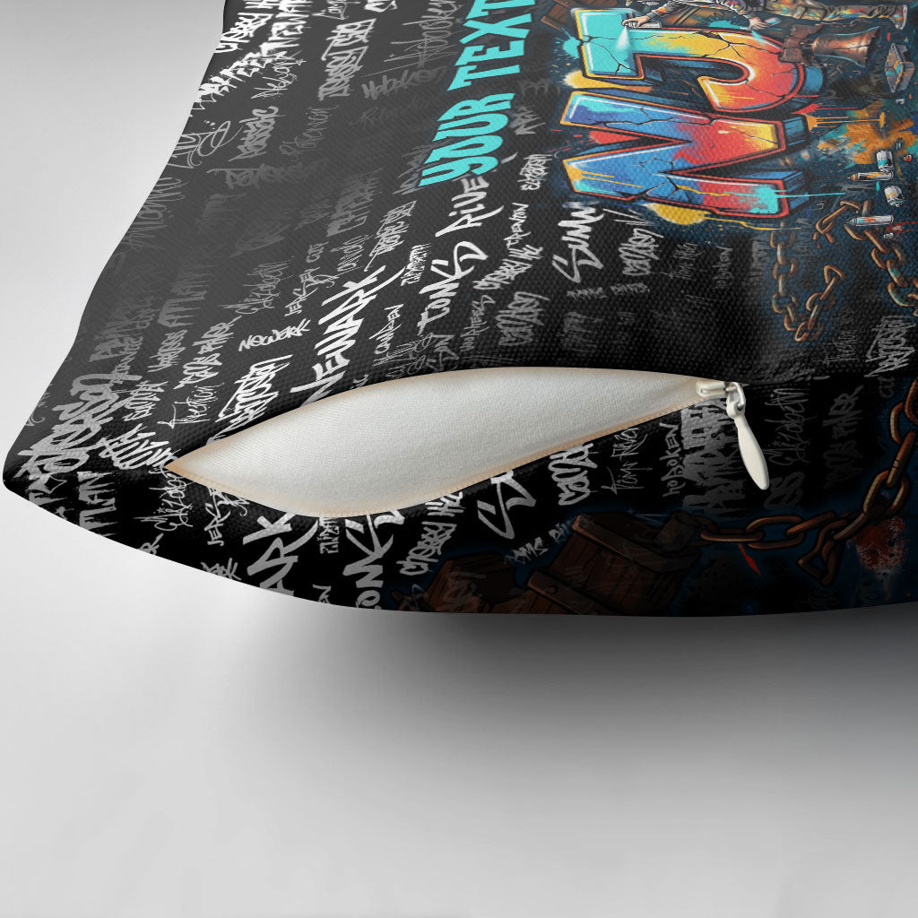 Personalized New Jersey Liberty Bell Graffiti Pillow Cover Urban Street Art - Hand Drawn City Tagging